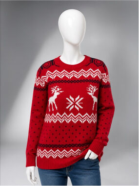 Snowflake & Elk Print Jacquard Sweater